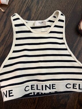 Authentic Celine Black & White Striped Ribbed Cropped Tank